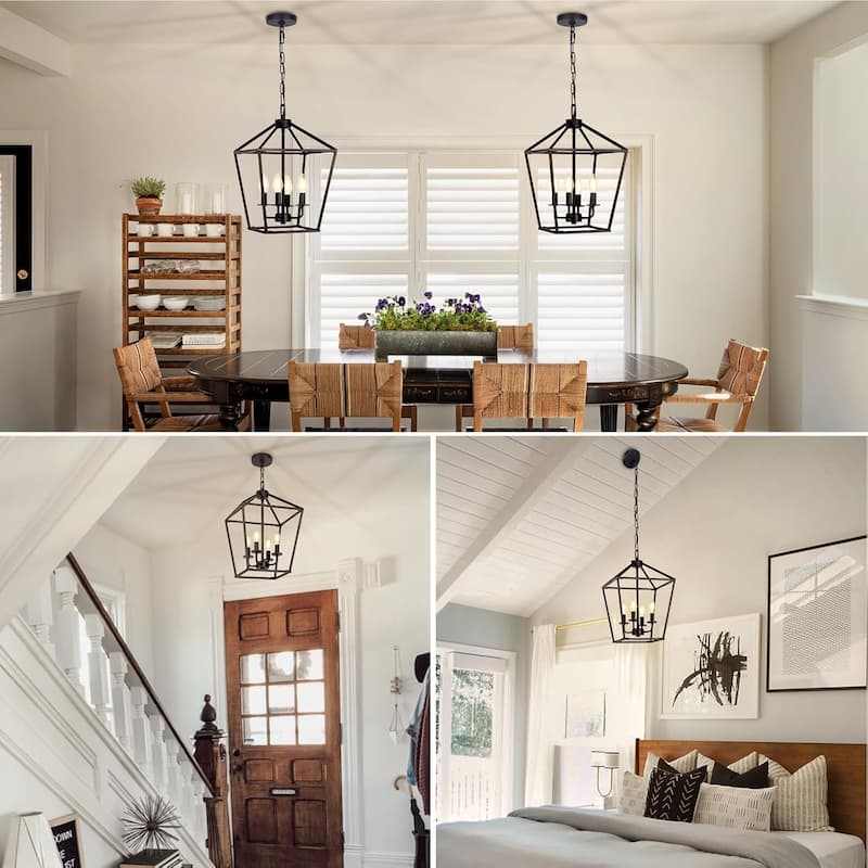 Sofucor Black Lantern Fixtures Pendant Light with Adjustable Height Rustic Geometric Hanging for Indoor,Chandelier - N/A