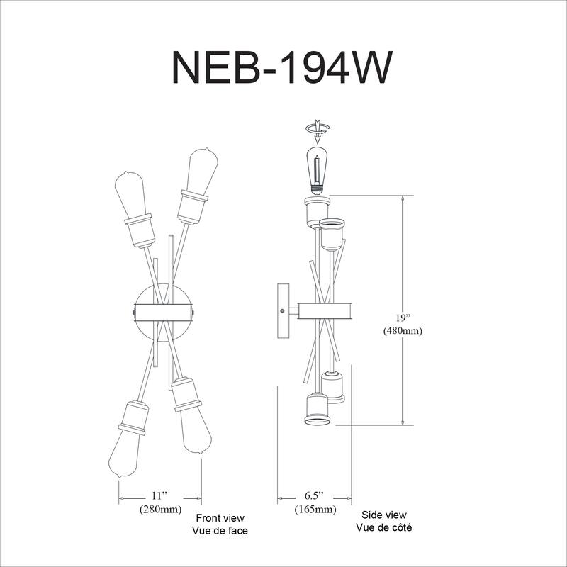 Wall Sconce - 4 Light Espresso Finish - Living Room Foyer Lamp - 19