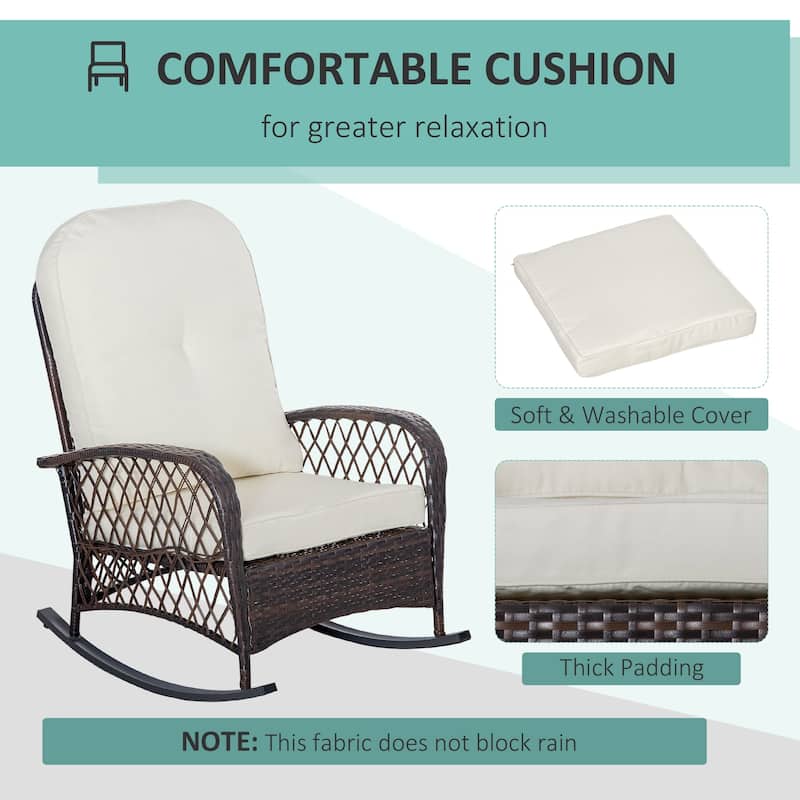 Outsunny Outdoor Wicker Rocking Chair with Cushion and Steel Frame, High Weight Capacity for Patio, Garden, Backyard