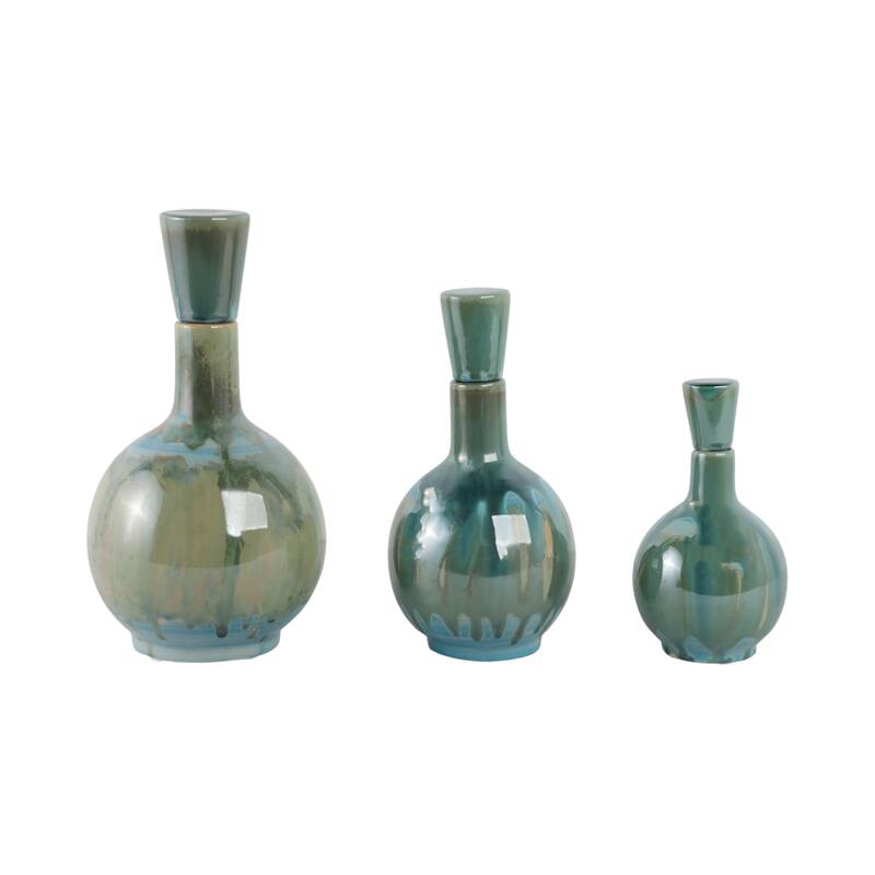 Glazed Ceramic Flower Vases - Set of 3, 14", 12", 9"
