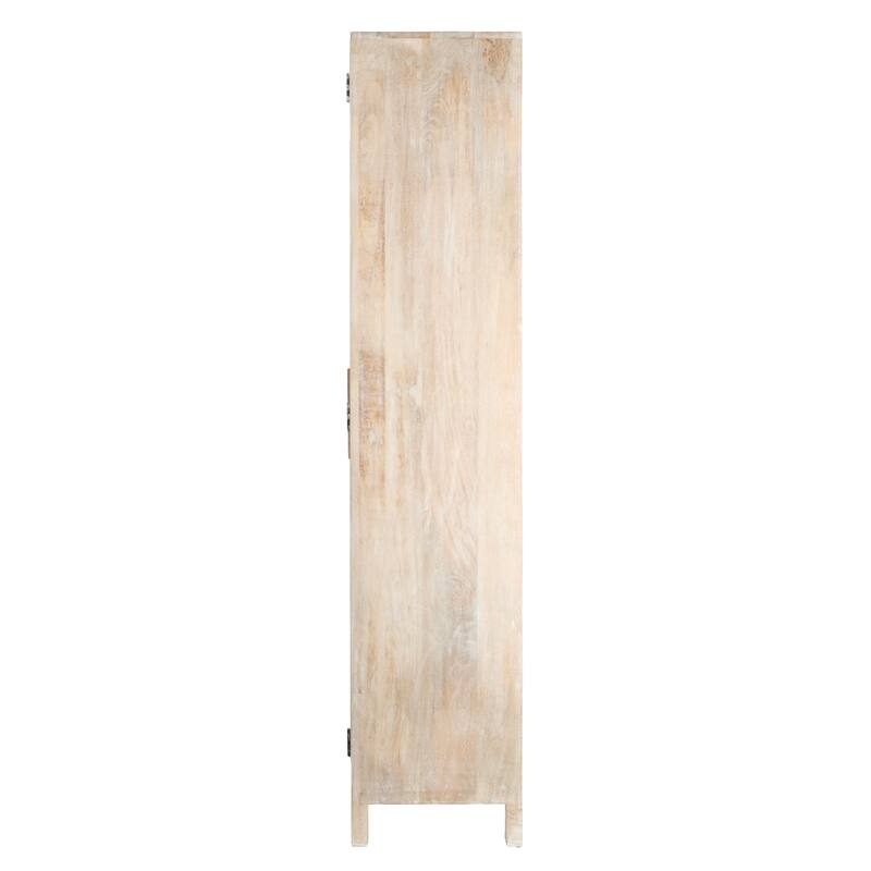 Mango Wood and Cane Curio Cabinet with 3 Shelves and 2 Doors