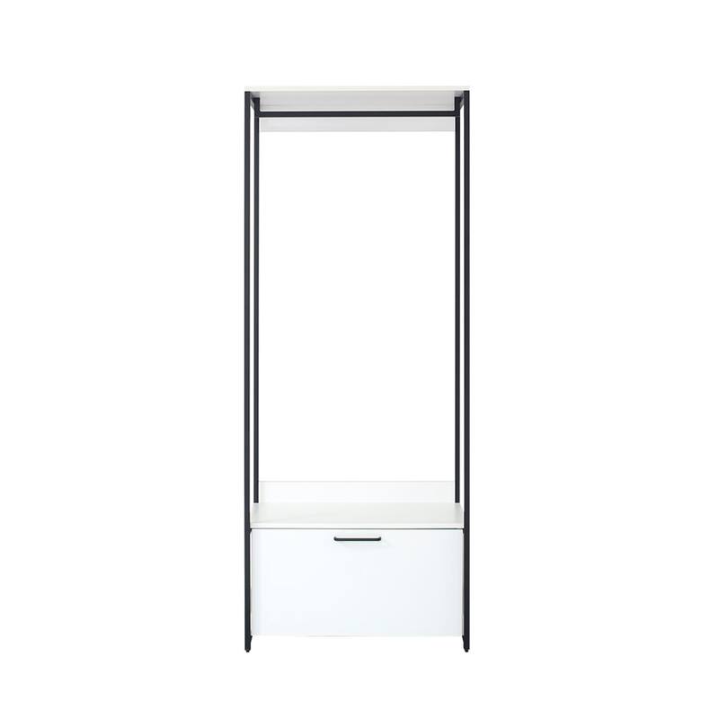 Cox Modular Closet System, 1 Storage Drawer, Hanging Rod, Black Metal Frame