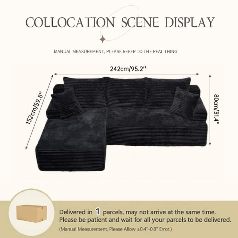 95.2" Modern L-Shaped Corduroy Sectional Sofa, No Assembly Reqired