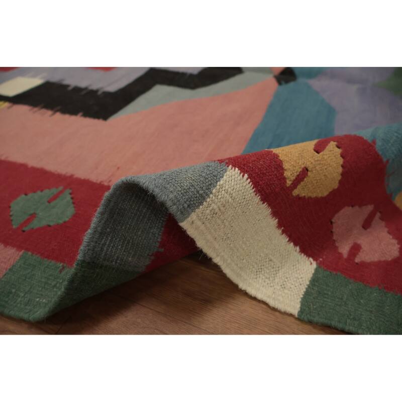 Hand Woven Oriental 100% Wool Carpet Southwestern Tribal Multi-Colored Kilim Area Rug - 13' 4'' X 4' 10''