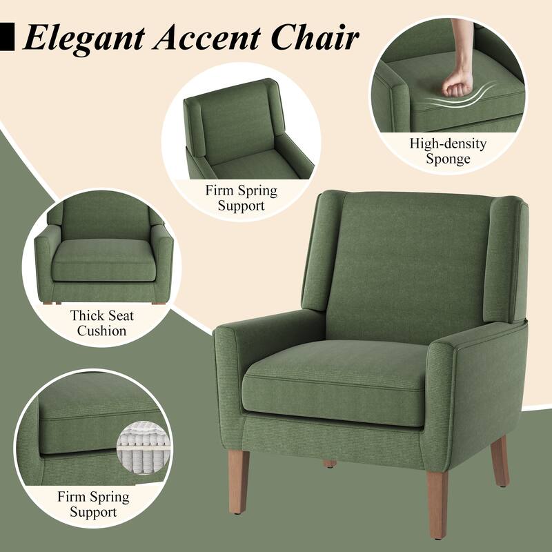 Mid-Century Linen Wing Chair - Tailored Channel Tufting & Walnut Tapered Legs, Compact Accent for Reading Nooks
