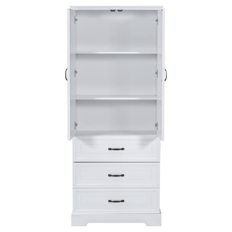 Anti-tipping Device Storage Cabinet for Bathroom with Shelves, Adjustable Shelf, Magnetic Door Stopper and Metal Door Handles
