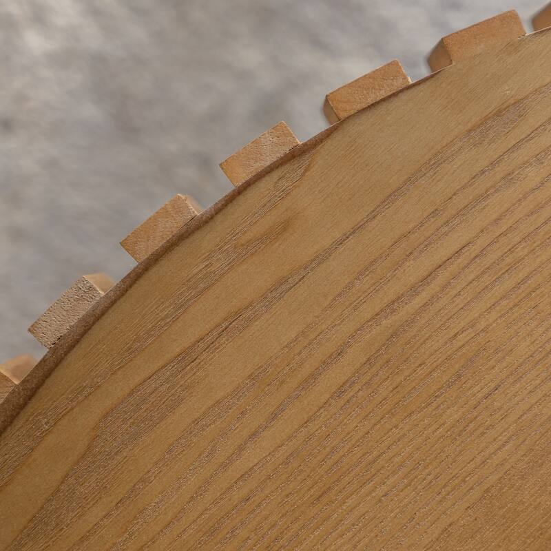 Round Two-Ply Coffee Table Handcrafted Relief Sturdy Pedestal Wooden Olive-Shaped Tea Table