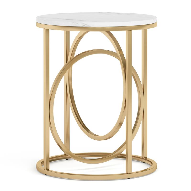 20"Round End Table for Living Room, Modern Marble Side Table with Gold Metal Frame, 26-Inch Tall Narrow Nightstand