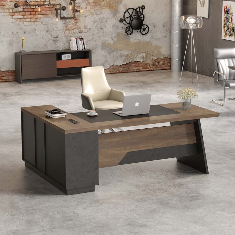 WESOME 78.74in Modern L-Shaped Executive Desk with Drawer 2-Tier Storage Shelves Cabinets