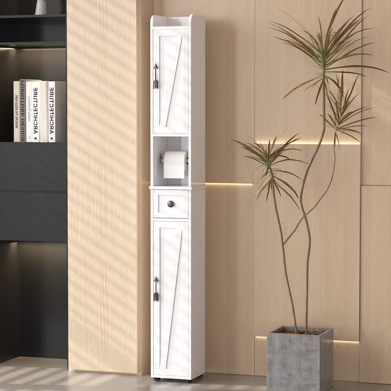 Javlergo Bathroom Tall Cabinet with Adjustable Shelves, Floor Narrow Slim Storage Cabinet for Small Space - White