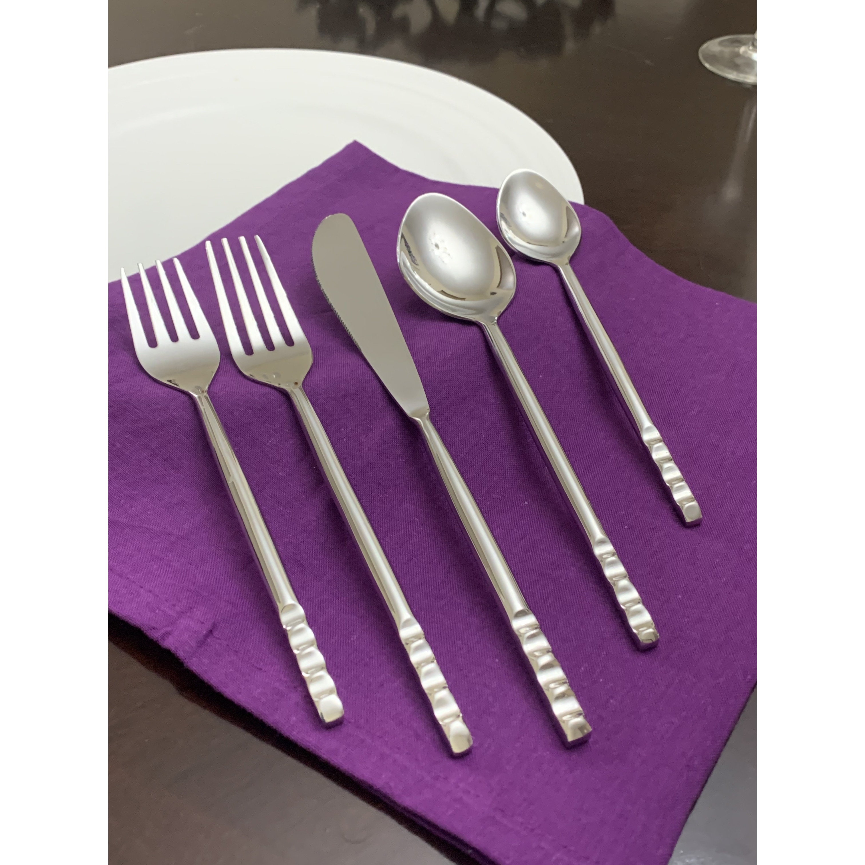 Vibhsa Silver Glossy 20-Piece Flatware Set, Handmade, Service for 4