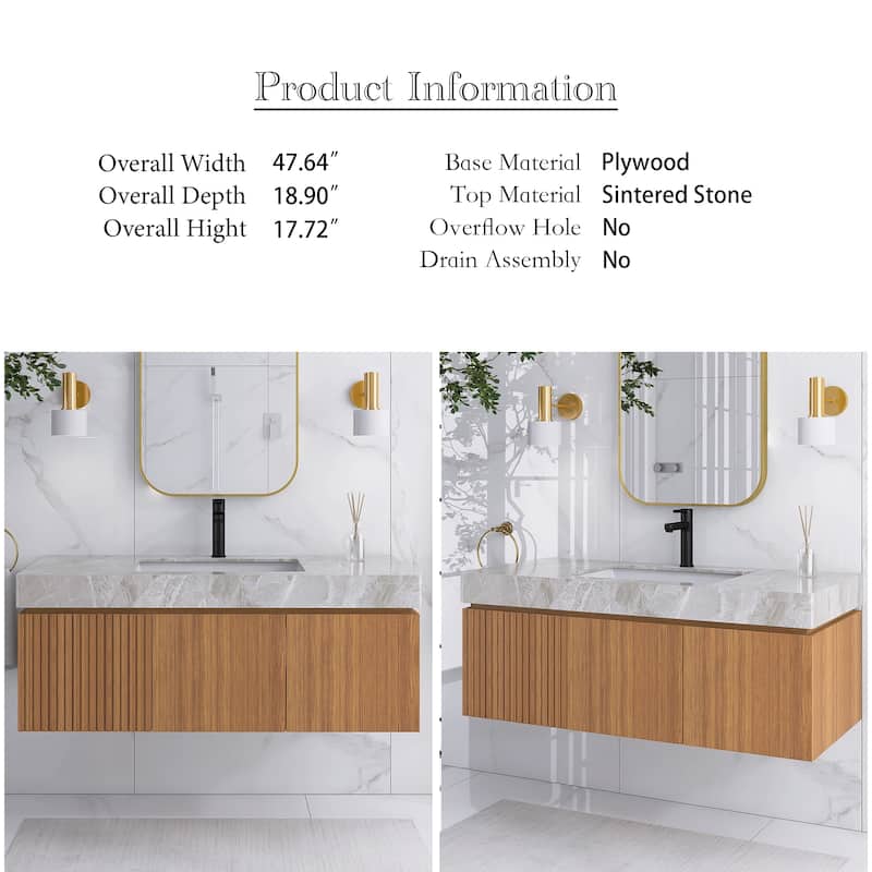 48" Wall-Mounted Bathroom Vanity with Ceramic Sink - 47.64'' x 18.9'' x 17.72''