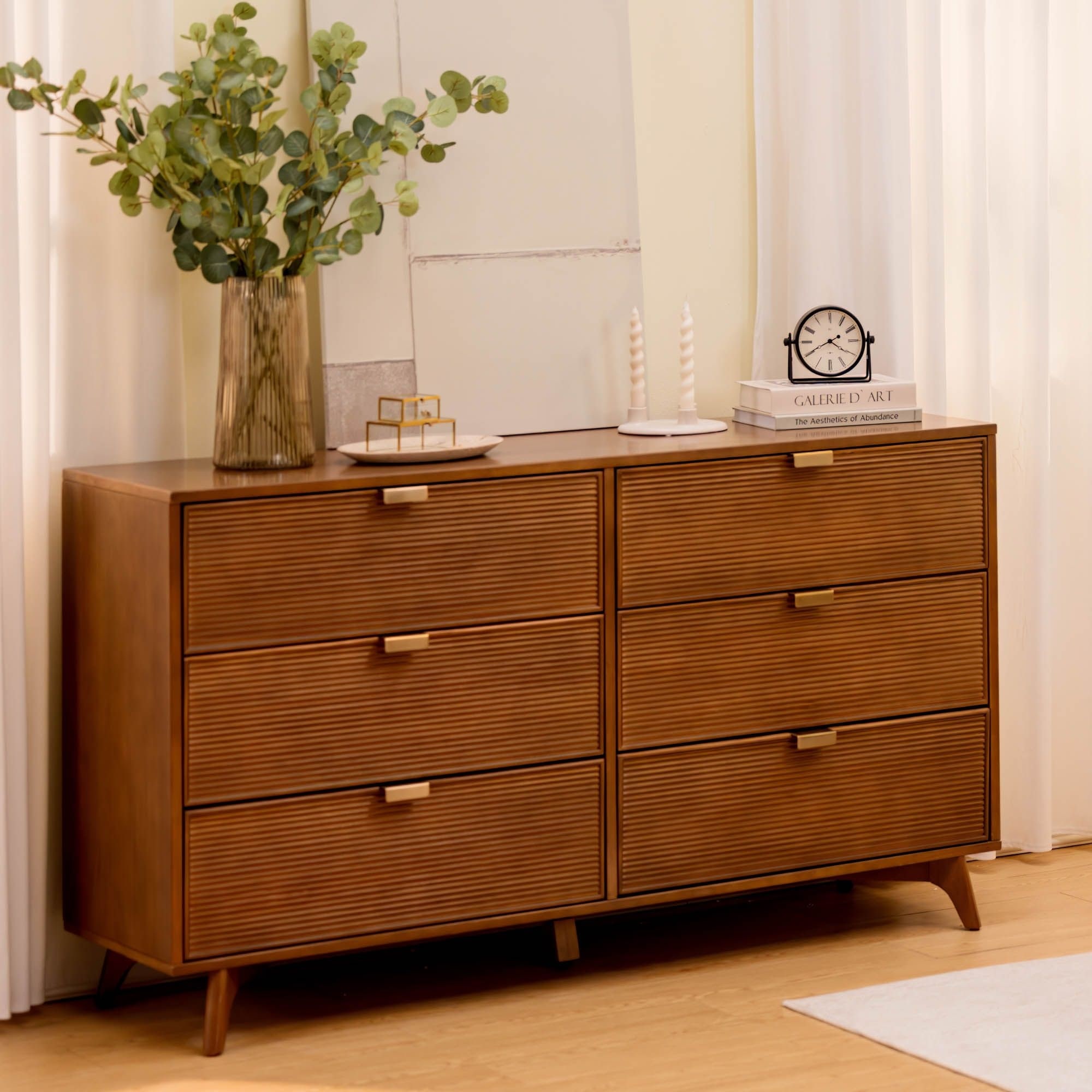 Plank and Beam Linea Tambour 6 Drawer Dresser with Brass Pull