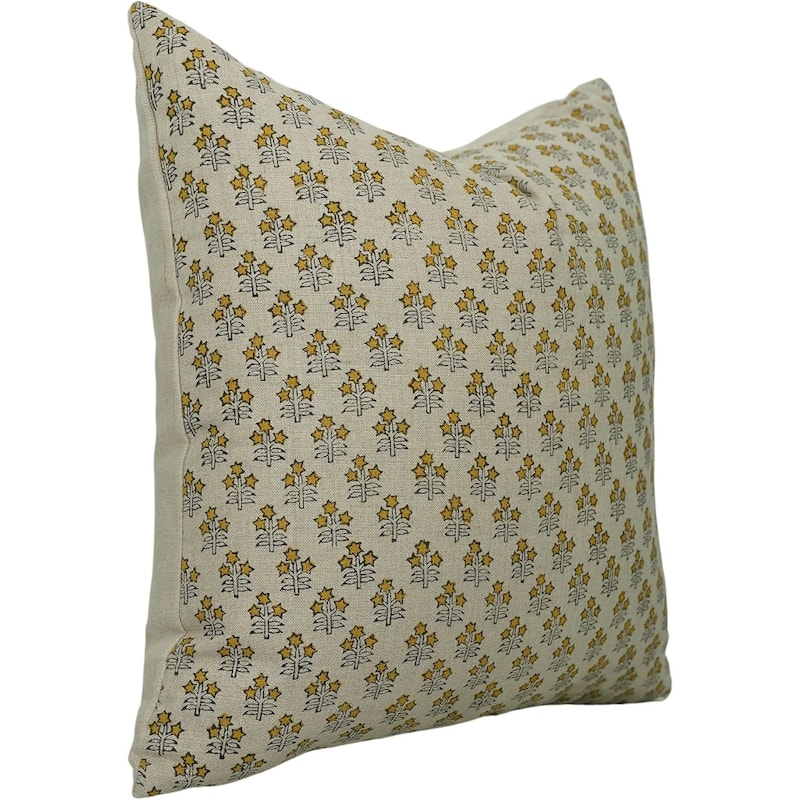Linen Bohemian Block print pillow Cover- Kesariya