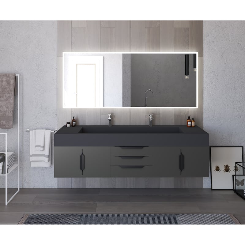 Nile 72" Wall Mounted Bathroom Vanity Set w/ Black Top