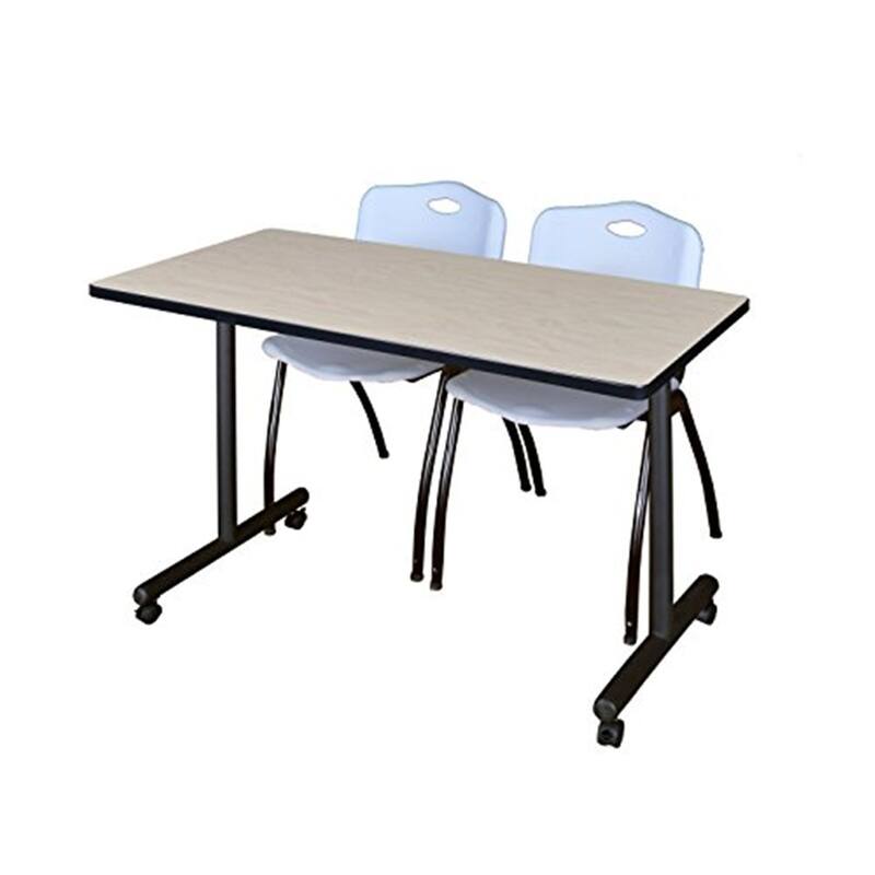 48" x 24" Mobile Training Table- Maple & 2 'M' Stack Chairs- Grey