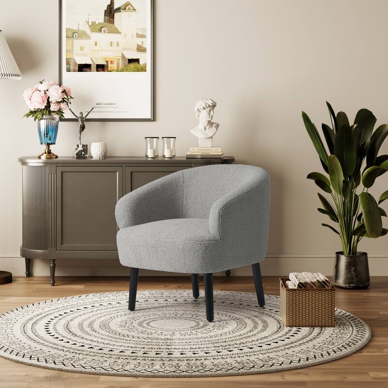 Bayville Sherpa Polyester Upholstered Barrel Chair - Faux Shearling - Light Gray