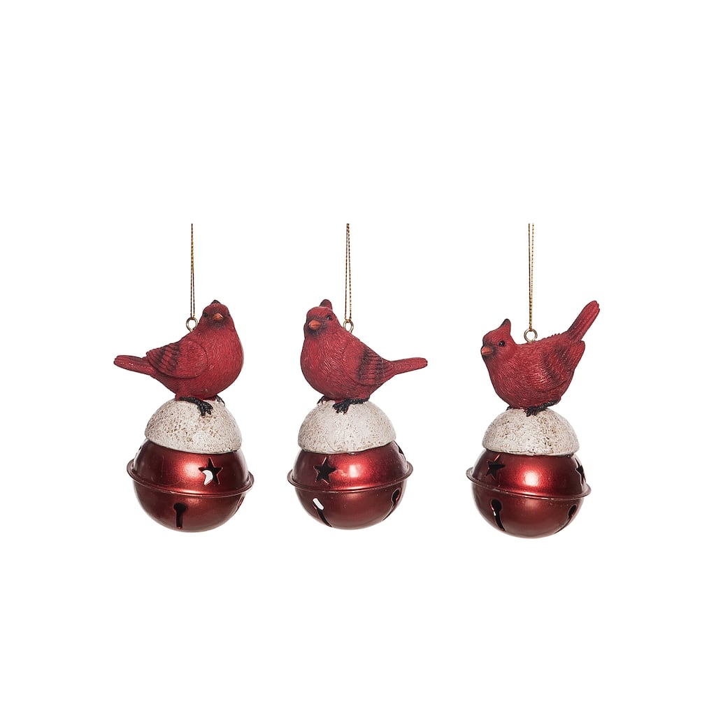 Transpac Resin Bird & Bell Ornament Set of 3 Christmas Home Decorations