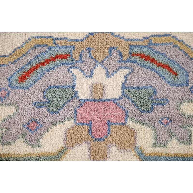 Light Blue Oushak Area Rug Hand-Knotted Floral Wool Carpet - 8'11"x 11'8"
