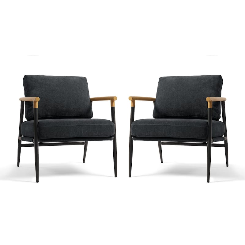 Madison 27'' W Vegan Leather/ Chenille Accent Chair set of 2