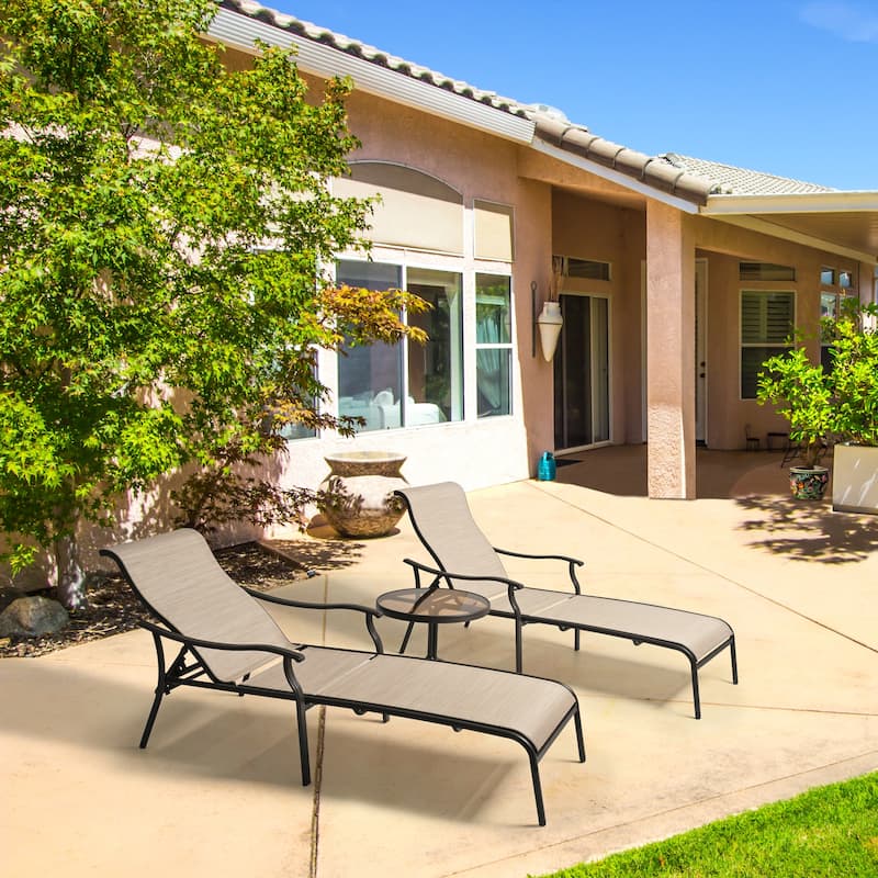 3-piece Outdoor Patio Chaise Lounge Chair with End table