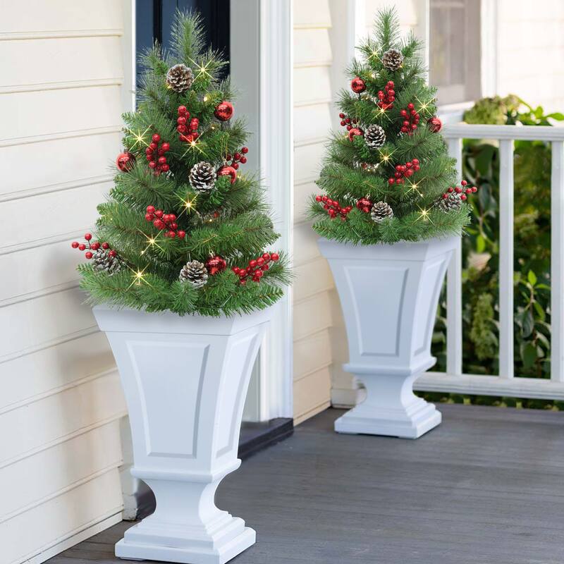 Puleo International 30" Pre-Lit Artificial Urn Filler - Green - Christmas Greenery Decorations - Green