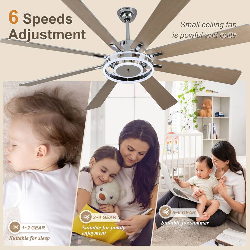 Bella Depot 72" Modern Large Ceiling Fan 6-speed Reversible with Dimmable Light and Remote for Family Room