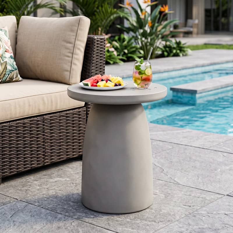 EXTERIENCE Outdoor Magnesium Oxide Side Table, Weather Resistant Patio End Table, for Garden & Living Room