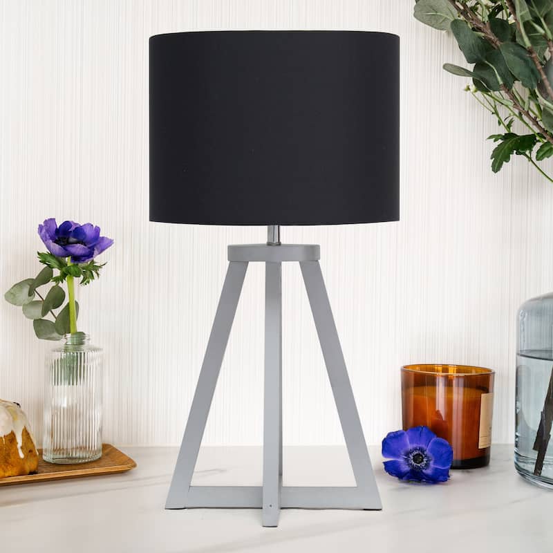 Wood Tripod Table Lamp with Drum Shade for Bedroom Decor - 9.75 x 9.75 x 19 in. (L x W x H)