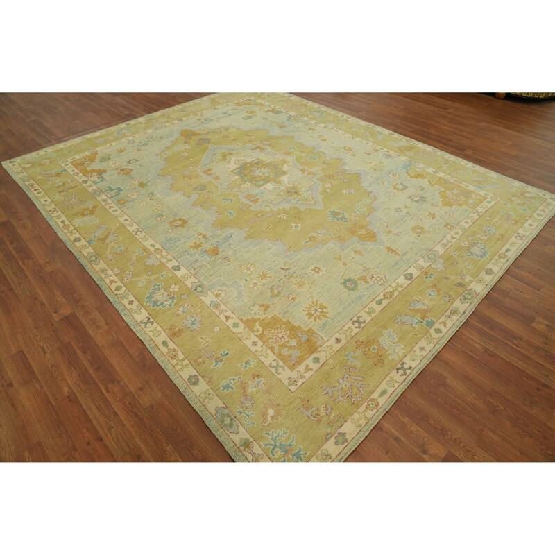Vegetable Dye Wool Oushak Turkish Area Rug, Medallion Geometric Carpet - 10' 1'' X 8' 3''