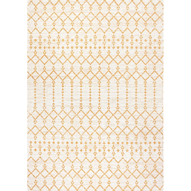 JONATHAN Y Trebol Moroccan Geometric Textured Weave Indoor/Outdoor Area Rug - 8 X 10 - Cream/Yellow