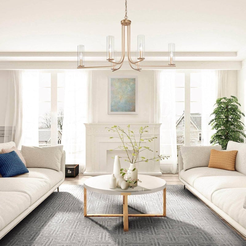 Modern Gold 6-Light 36 in. W Cylinder Glass Chandelier for Dining Room Living Room