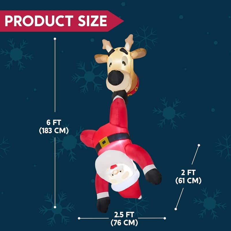 6 FT Tall Christmas Inflatable Falling Santa with Reindeer Broke Out from Window, Blow Up with Build-in LED - Multicolor