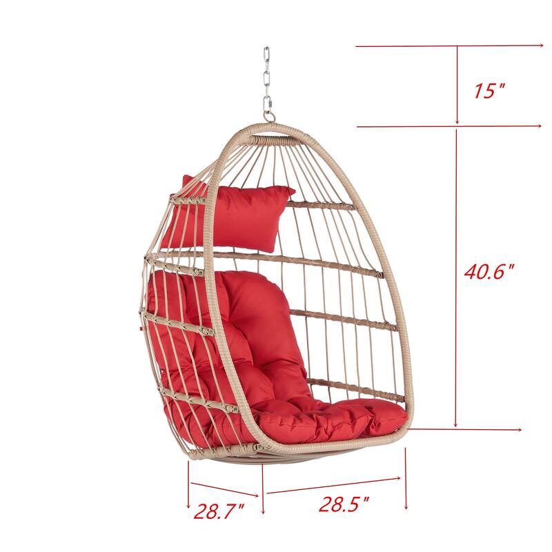 Rattan Egg Hanging Chair with UV-Resistant PE Wicker with Wood Frame and Waterproof Cushion