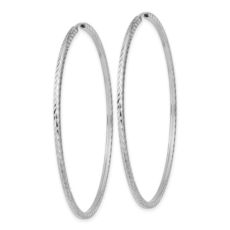 Curata 14k White Gold Sparkle Cut Square Tube Endless Hoop Earrings - 55x54.5mm Wide 1.35mm Thick