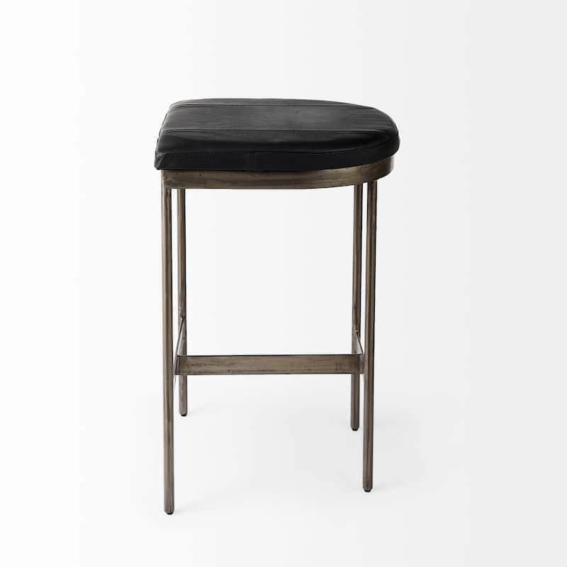 Millie Black Genuine Leather Seat with Nickel Metal Frame Counter Stool