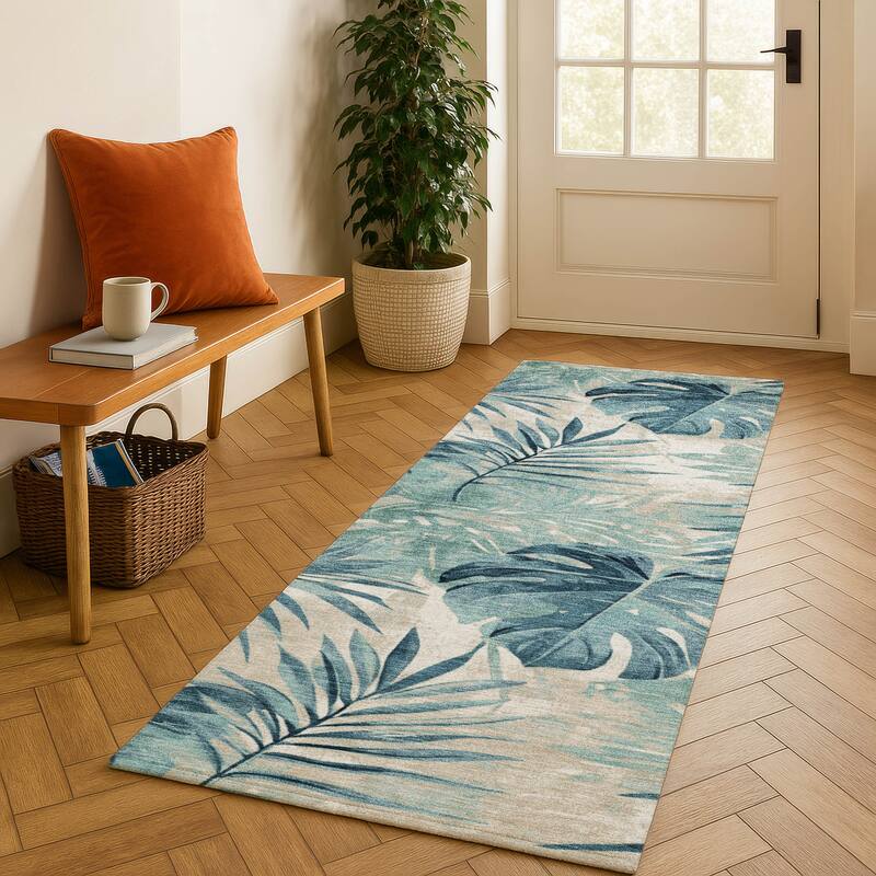 Premium Washable Super Soft Tropical Floral Mayfield Rug - Teal - 2'3" x 7'6"