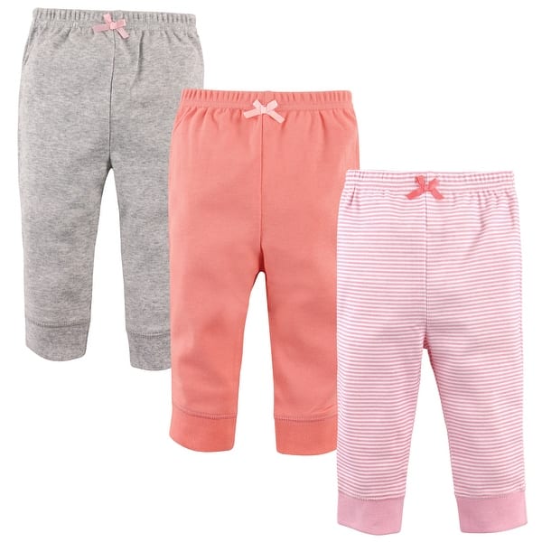 slide 1 of 1, Luvable Friends Baby Girl Cotton Pants 3pk, Stripe Light Pink Coral 0-3 Months - Stripe Light Pink Coral