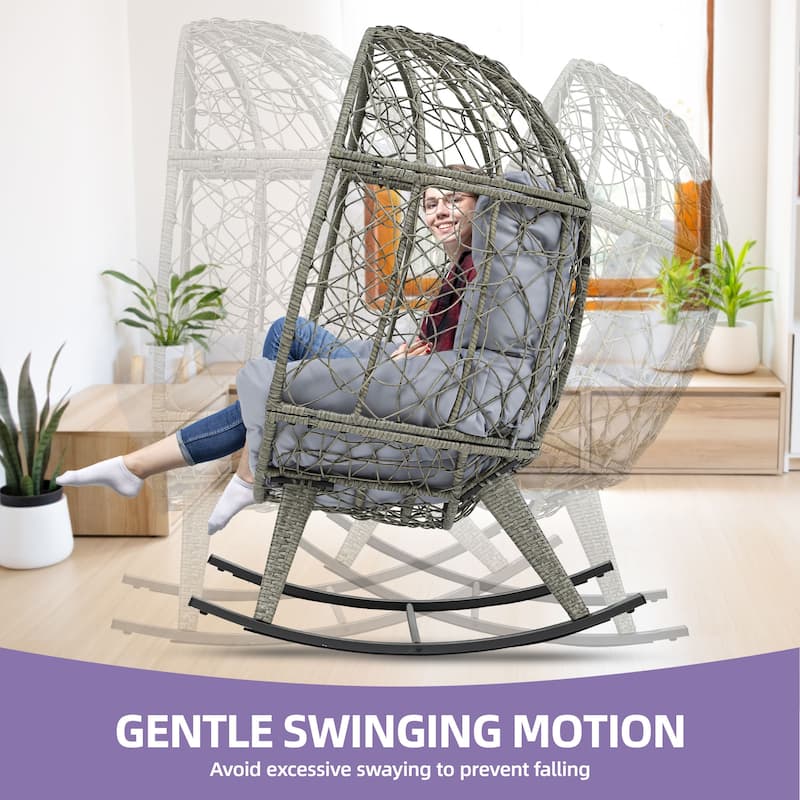 Moasis 38"W Wicker Rocking Egg Chair with Cushion