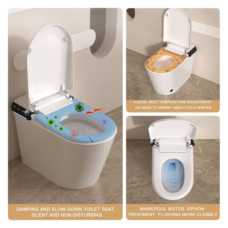 1-Piece 1.28 GPF Auto Single Flush Elongated Bidet Toilet Smart Toilet in White