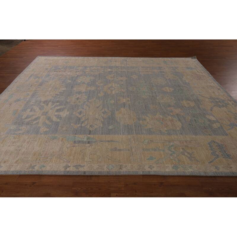 Vegetable Dye Blue Oushak Turkish Area Rug Hand-Knotted Wool Carpet - 8'3"x 10'3"