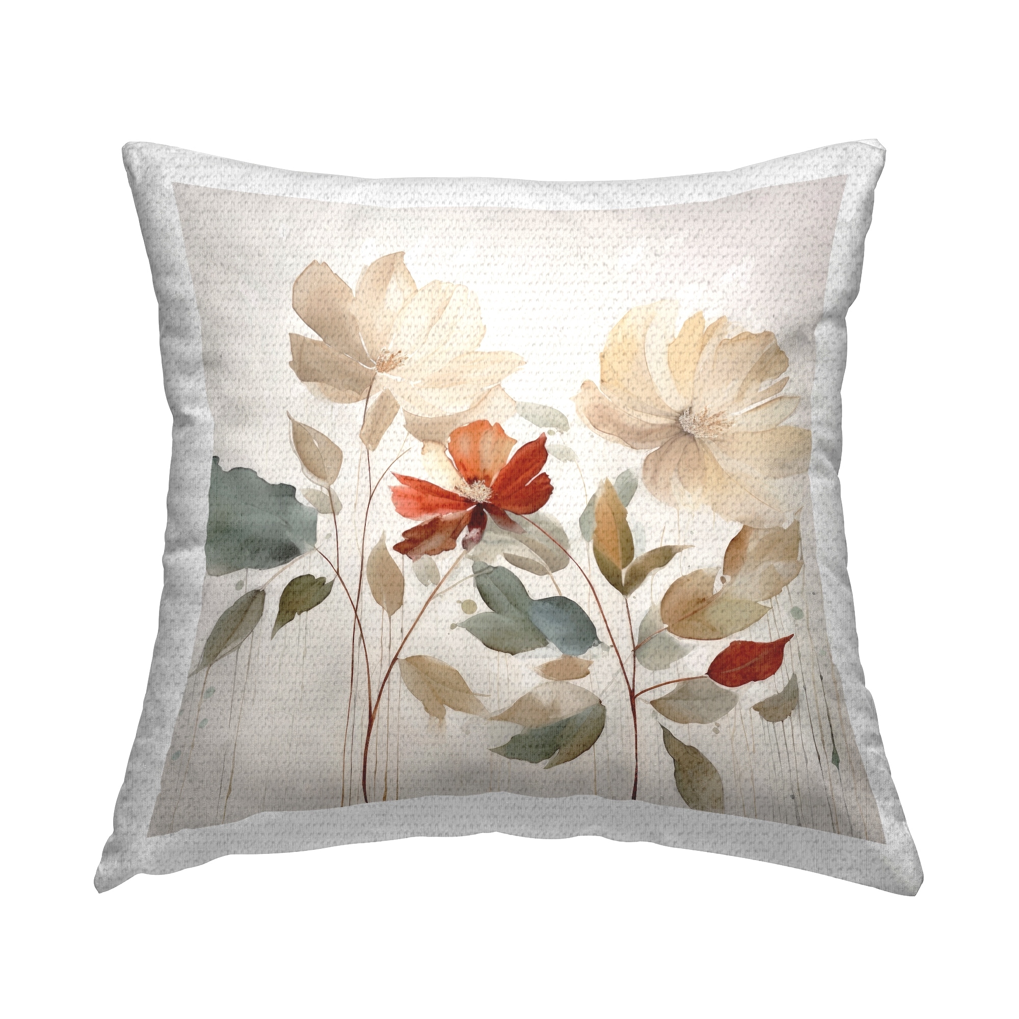 Stupell Neutral Blooms with Red Printed Outdoor Throw Pillow Design by Lazar Studio