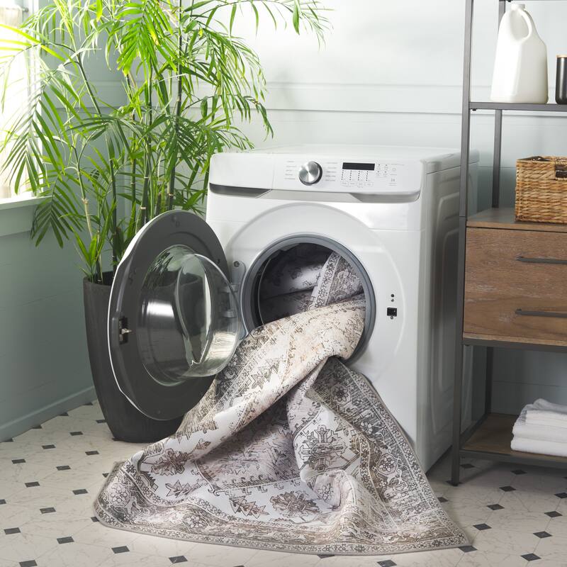 SAFAVIEH, Tucson Machine Washable Slip Resistant Therese Oriental Medallion - 2' 6" x 4' - Beige/Grey