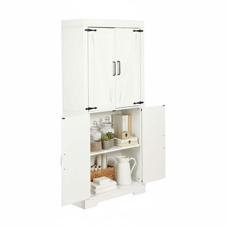 Homy Casa White Tall Storage Cabinet Double Doors, Modern Pantry