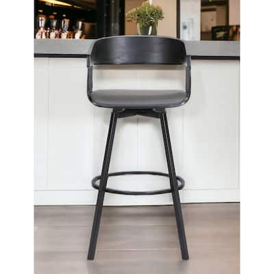31" Gray and Black Faux Leather with Metal Swivel Bar Height Bar Chair