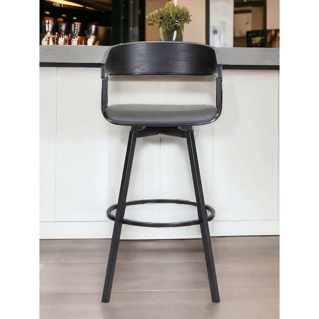 31" Gray and Black Faux Leather with Metal Swivel Bar Height Bar Chair