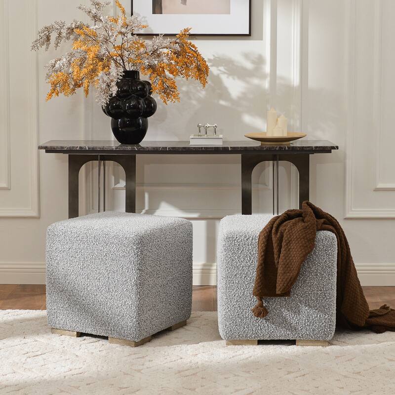KINWELL 18.5" W Square Boucle Upholstered Ottoman Entryway Footstool