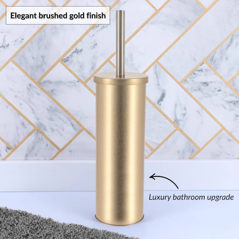 Modern Brushed Gold Toilet Bowl Brush Set with Stainless Steel Handle - 4" L x 4" W x 15" H