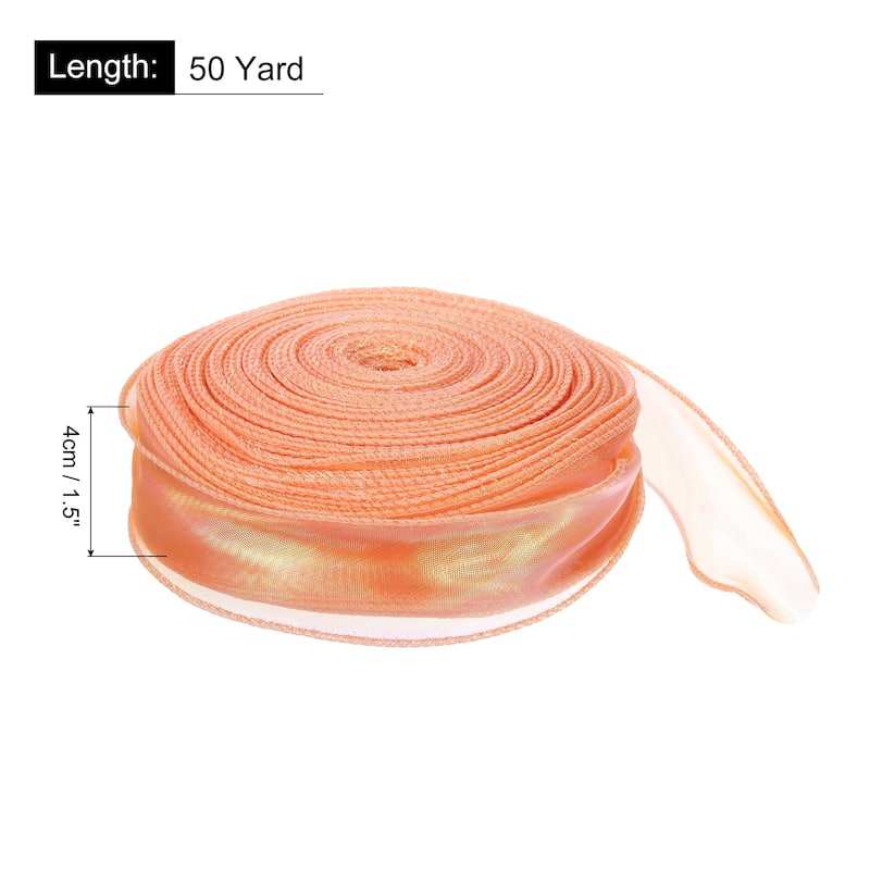 1.5 Inch 10 Yard Sheer Organza Ribbon Shimmer Chiffon Tulle Ribbons - Orange - 1 1/2" x 50 Yard
