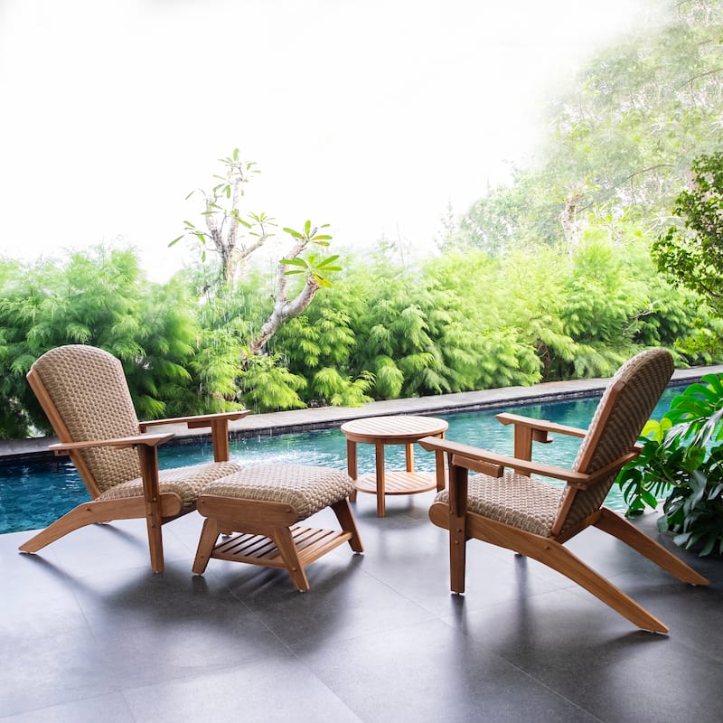 Cambridge Casual Camden Teak Patio Adirondack Chair Set with Padded Woven Seat - FREE Patio Cover